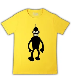 Прикольные футболки: черный бендер на желтой